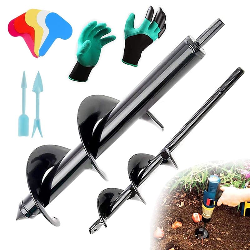 QeeHeng Mèche Jardin Tarière 2 Pièces, Ø80mm×300mm + Ø40mm×220mm Forets de Jardin en Spirale, Outil de Plantation Pratique pour