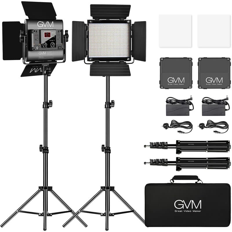 GVM Lumière vidéo LED 480 avec trépied, contrôle par Application 13000 lux/0,5 m, température Bicolore, 2300 K-6800 K, lumière L