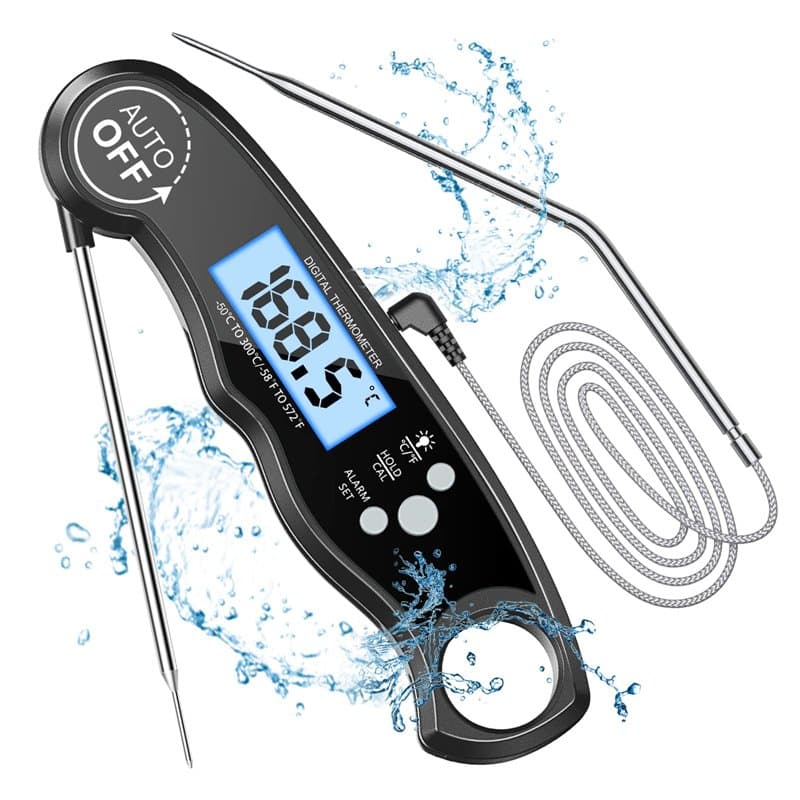 CIRYCASE Thermometre Cuisine, Thermometre Cuisson Lecture Instantané avec 102cm Pliable Sonde, Rétroéclairage LCD & Aimant, Ther
