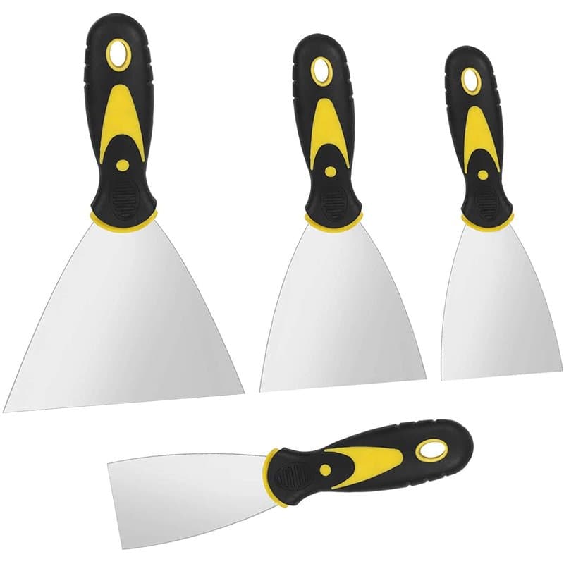Spatule,4 PCS Grattoir à Papier Peint en Acier Inoxydable Couteaux à Mastic avec Poignée Souple Métal Grattoir à Lame pour Clois