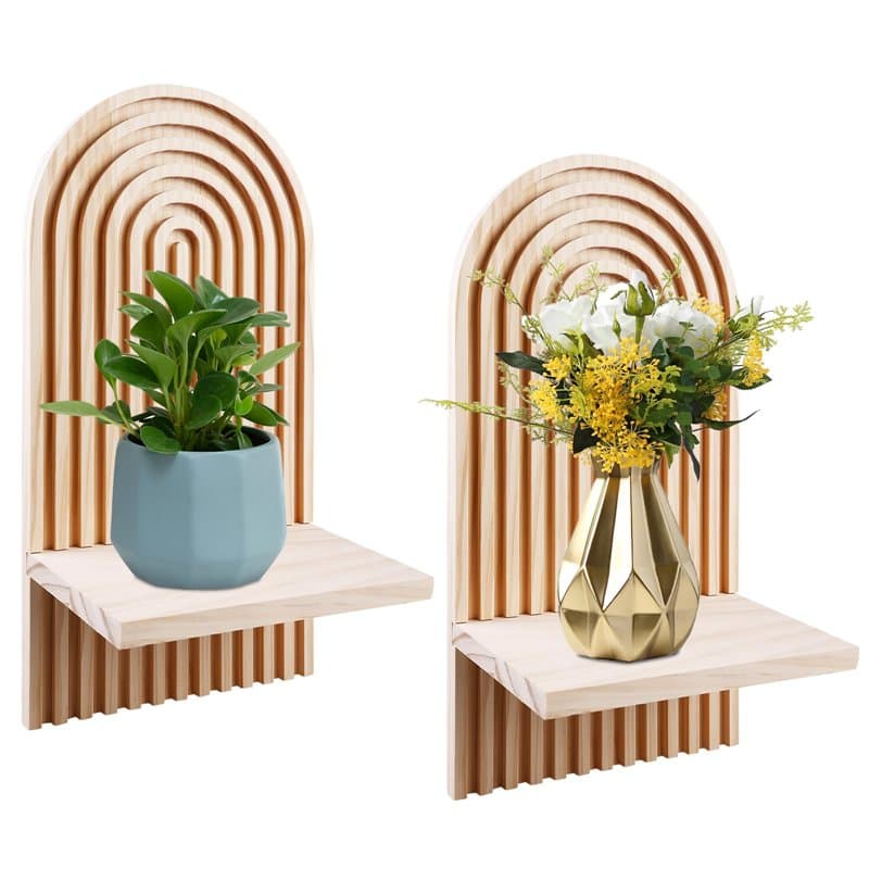 WIYETY Lot de 2 Supports Muraux en Bois, Style Bohème, Petite Étagère Flottante Arc-en-Ciel, Décoration pour Chambre à Coucher,