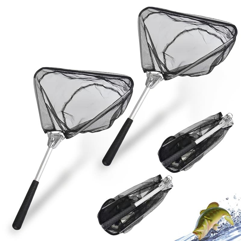 WANDGU Lot de 2 épuisettes de pêche pliables avec long manche, épuisette télescopique pour pêche, étang, piscine, jardin, plage,