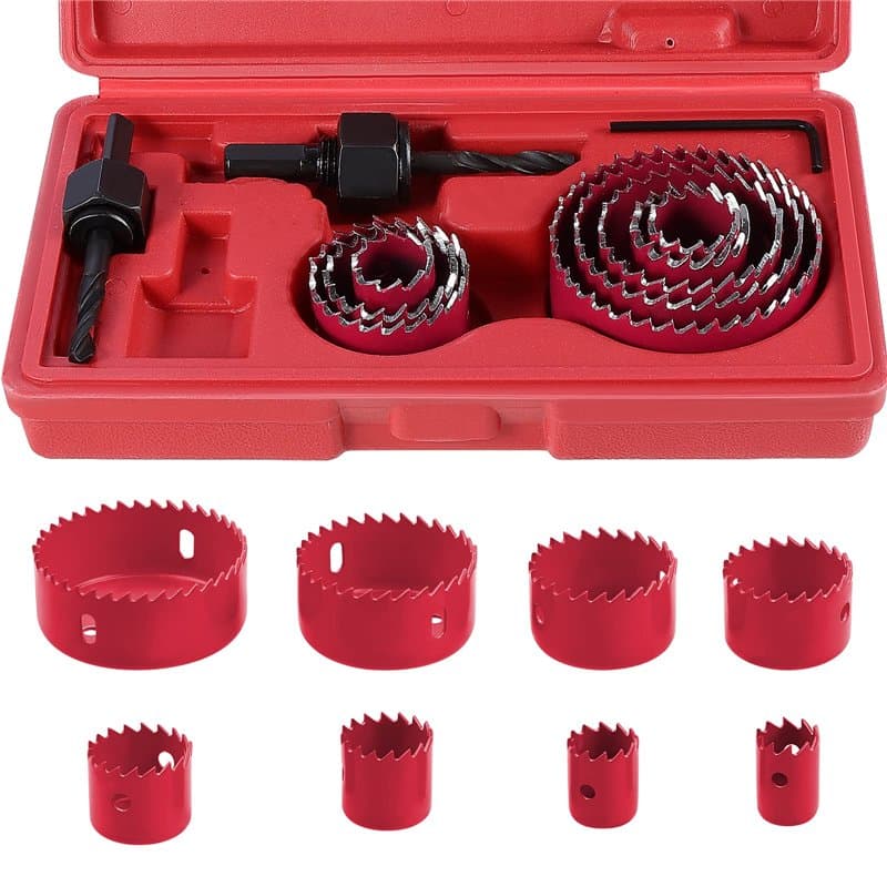 Knpwer 11 Pcs Kit Scies Cloches bi métal en Acier Carbone 19-64mm Scie Cloche Coffret pour Bois, Plaque de Plâtre et Plaques de