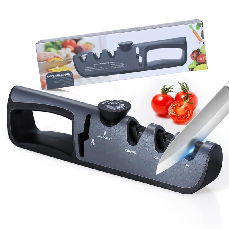 Alyvisun Affûteur Couteau, Professionnel Manuel 4 En 1 Aiguiseur Couteaux Poignée Ergonomique Et Base Antidérapante, Pour Aiguis
