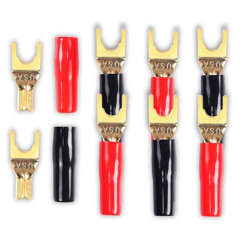 MEIRIYFA Connecteur à fourche en Y pour câble de haut-parleur, 8 pièces Fiche Y plaqué or de connecteur à fourche en Y de 45 deg
