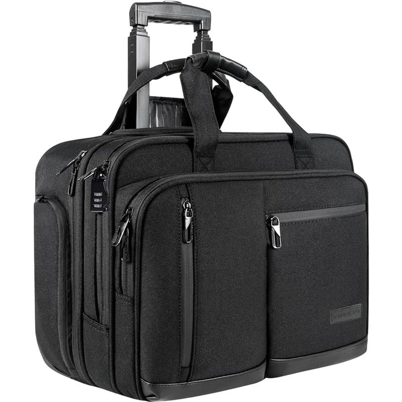 VANKEAN Sacoche à roulettes pour Ordinateur Portable de 17,3" pour Homme, Mallettes élégante et résistante à l'eau avec Poches R