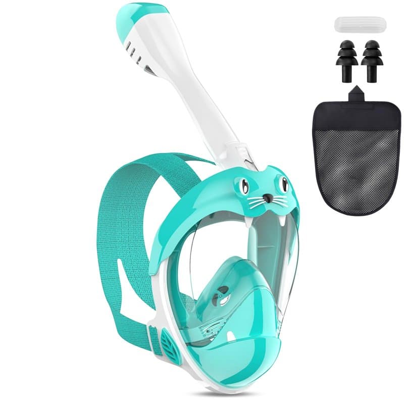BBLTIFF Masque de Plongée Enfant, 180° HD Masque Tuba Intégral, Anti-buée Anti-Fuite Masque Piscine Enfant avec Pochette de Rang