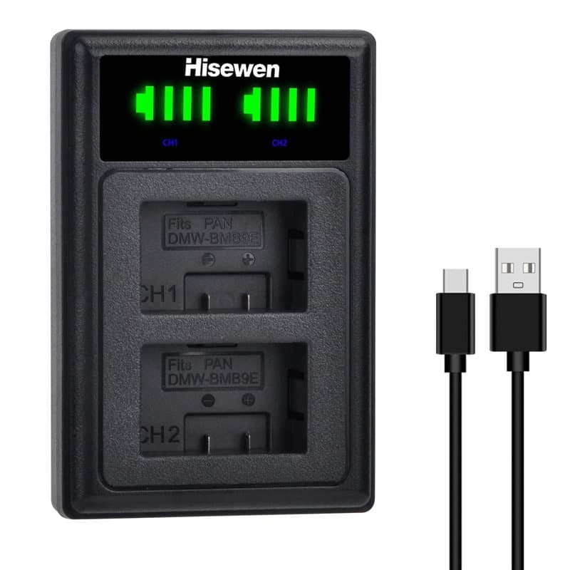 DMW-BMB9 Chargeur de batterie double LED Hisewen pour appareil photo Panasonic Lumix FZ82, DMC-FZ80, DMC-FZ100, DMC-FZ150, DMC-F
