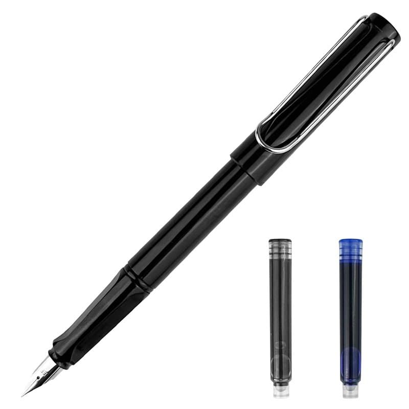 Dyaucwpo Stylo Plume Avec 2 Cartouches D'encre (Bleue, Noir), Stylos à Plume Avec Grip Ergonomique et Plume Acier Poli en Taille