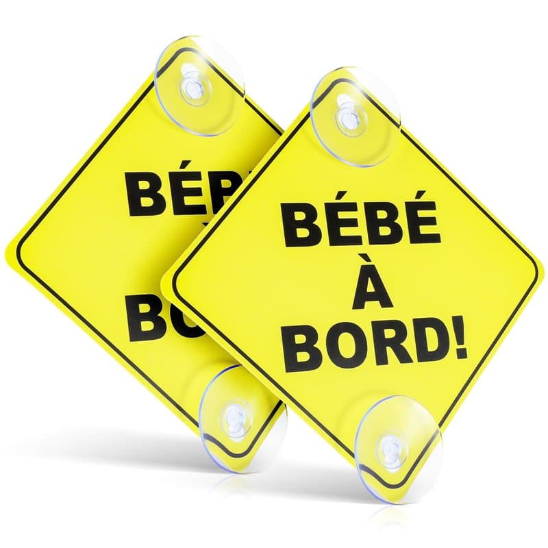 Lot de 2 panneaux d'avertissement bébé à bord pour voiture - 12,5 cm - Autocollant de voiture avec double ventouses - Autocollan