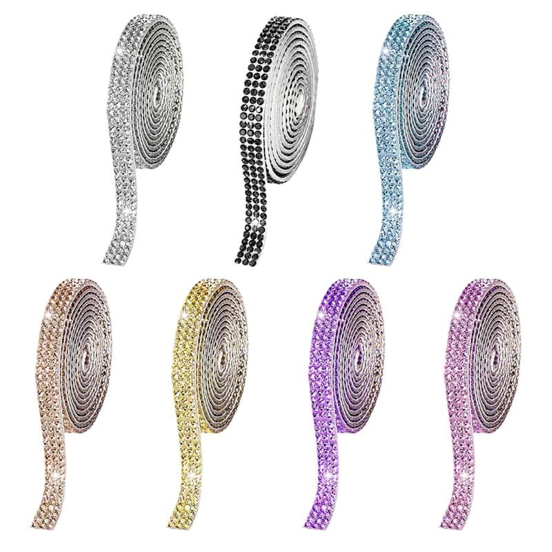 Lot de 7 Autocollants en Strass, Bandes Autocollantes, Rouleaux de Ruban Adhésif Brillant, Rubans Décoratifs, Accessoires de Bri