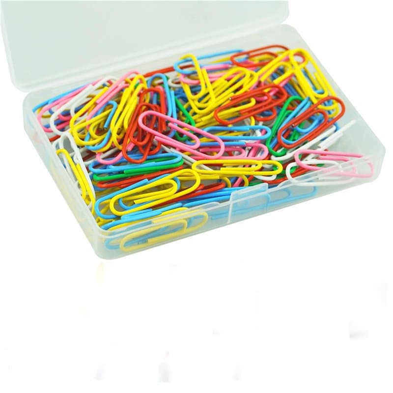 Lot de 110 trombones colorés en métal revêtu avec boîte pour bureau, école, papeterie, documents, grands trombones (28 mm)