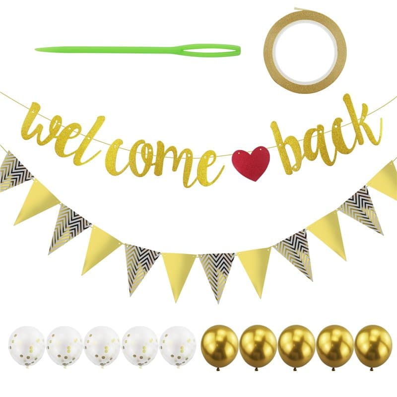Guirlande de bienvenue à paillettes avec fanion, bannière de bienvenue à la maison, guirlande de bienvenue en papier, décoration