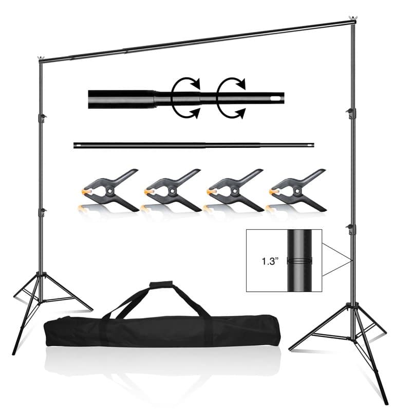 EMART 3 x 3 m Support de Fond Réglable, Système de Support de Toile de Fond avec 4 Pinces et Sac de Transport pour Studio Photo,
