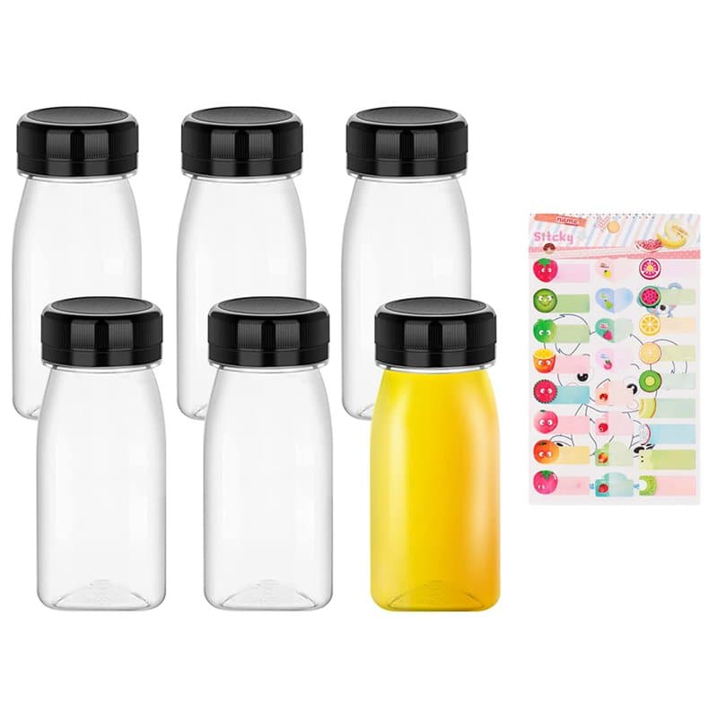 Paquet de 6 bouteilles de jus en plastique avec 1 étiquette de fruit, avec couvercles hermétiques pour le stockage de lait, smoo