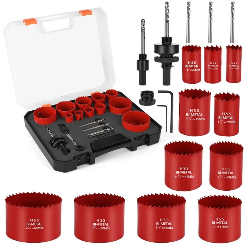 Gaethra Scie-Cloches Bimétal M42 – Set 19 pièces (19–68mm) avec foret de centrage et support, profondeur de coupe 40mm – Scie Cl
