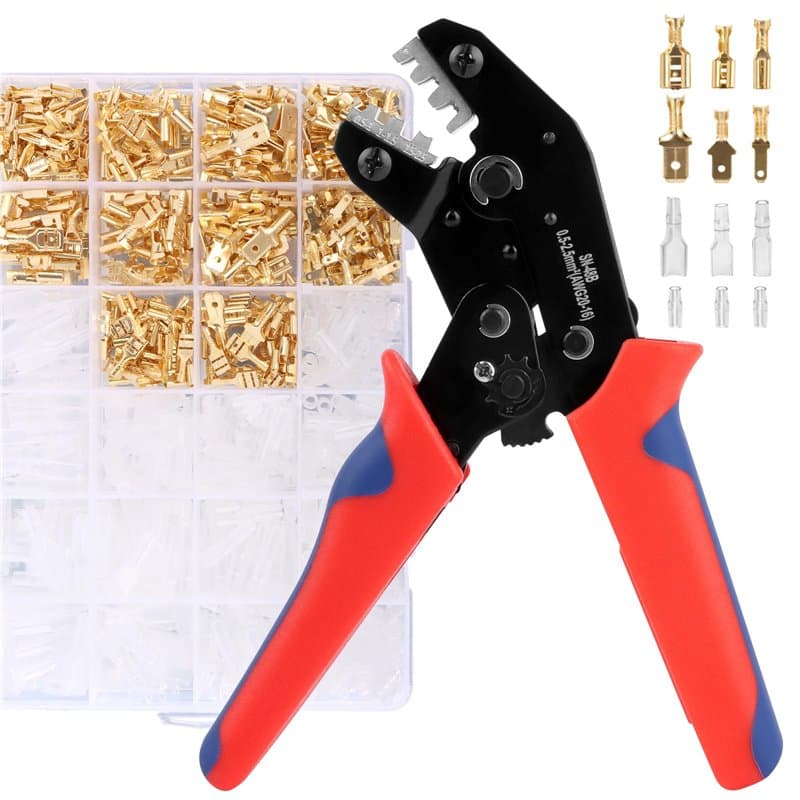 VFANDV 0.5-2.5 mm² Kit Pince a Sertir Cosse Electrique, Pince à Sertir les Cosses de Fils with 300pcs 3 Tailles Connecteur Elect