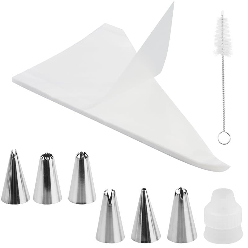 JRSHIRLEYLTD Lot de 100 poches à douille transparentes avec buses et brosse de nettoyage pour décorer, pâtisserie, gâteaux