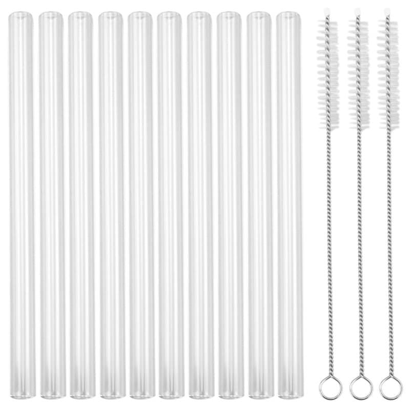 Lot de 10 Pailles en Verre - Longues et Courtes 15 cm - Lavables au Lave-Vaisselle