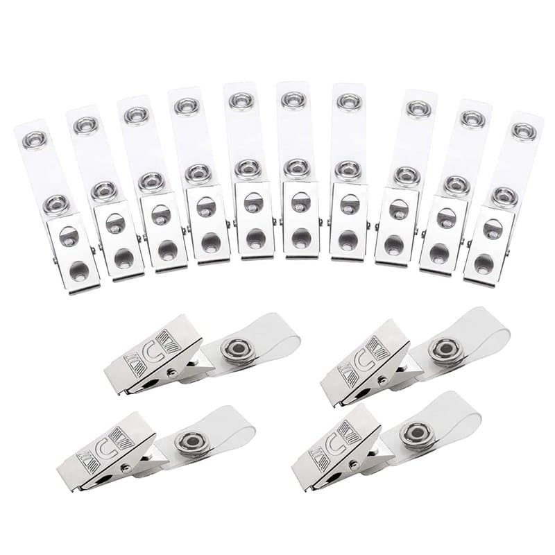 Bessy shop Clips de Badge en métal de 20 pièces, Clips de Badge en métal avec Sangles en PVC Transparent pour Cartes d'identité