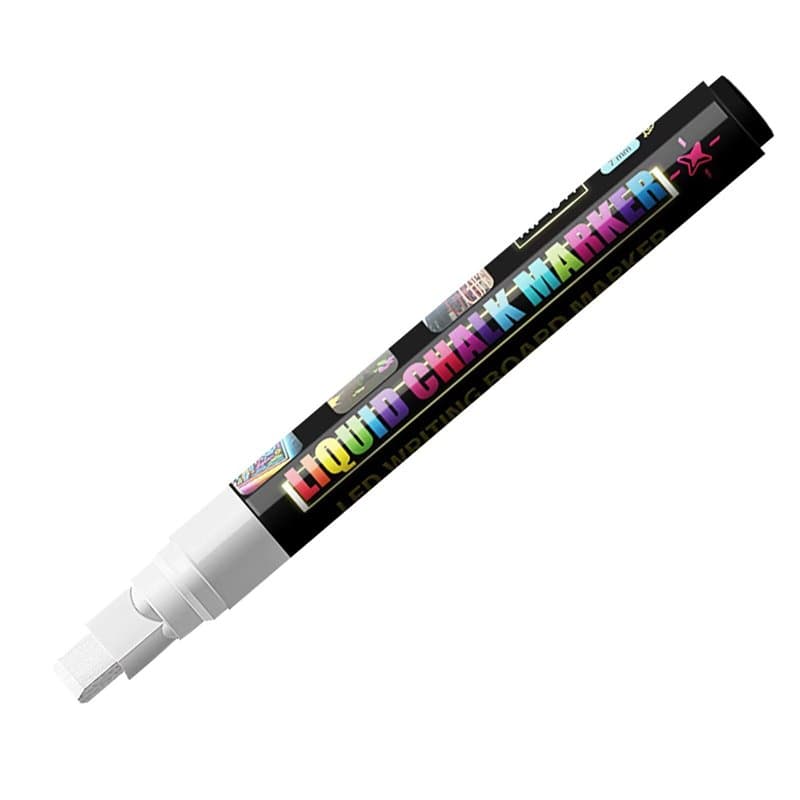 WOLMIK Marqueur à craie liquide effaçable pour tableau noir, fenêtre, verre et miroir - Pointe ogive de 7 mm - Blanc