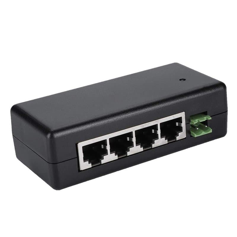 Commutateur PoE 4 Ports, Adaptateur/injecteur Poe, injecteur d'alimentation PoE DC 12V-48V Adaptateur Ethernet PoE IEEE 10/100 M