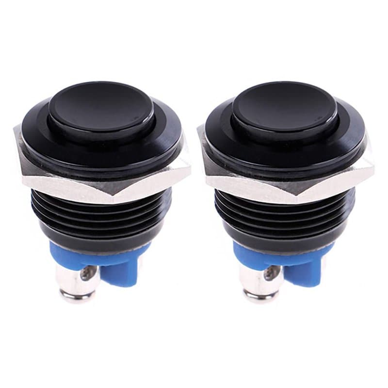 CENPEK 2 pièces 16mm 5/8 Pouces Haut Rond en métal Noir Interrupteur à Bouton-Poussoir momentané 1NO SPST 3A/12-250V pour Interr