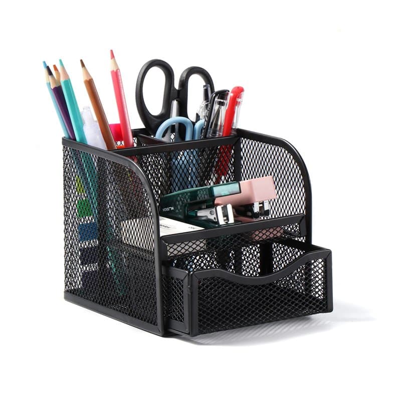Vinabo Rangement Bureau, Organisateur de Bureau en Filet MéTallique, Pot a Crayon Bureau avec 4 Compartiments de Tri, Porte Styl