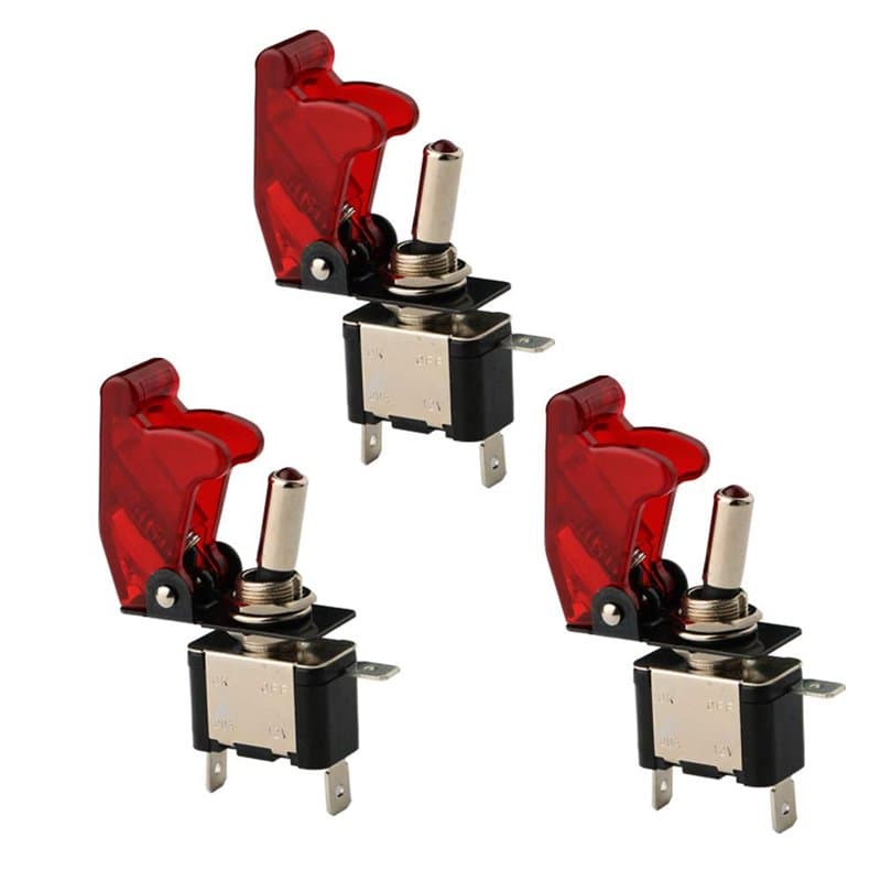 CESFONJER 3 x 12V 20A LED Rouge Interrupteurs Bascule, Levier On/Off LED ON-OFF SPST +COUVERTURE Auto Voiture-ROUGE
