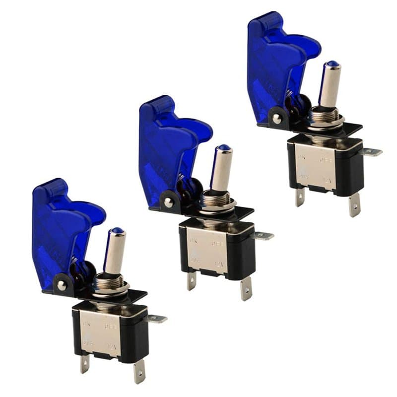 CESFONJER 3 x 12V 20A LED Bleu Interrupteurs Bascule, Levier On/Off LED ON-OFF SPST + COUVERTURE Auto Voiture-Bleu