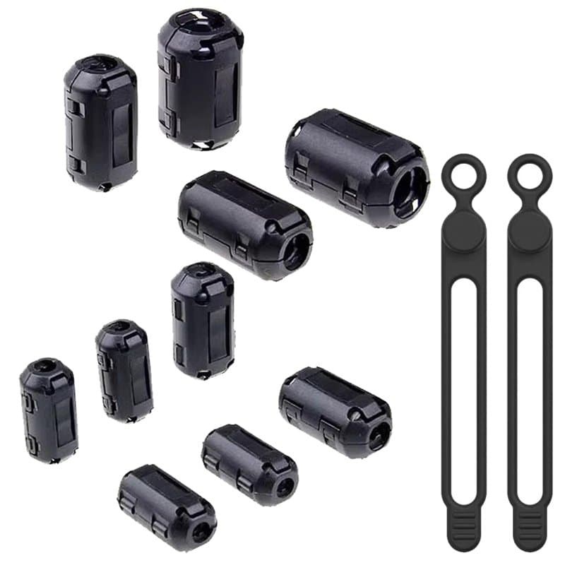 BRIOTA Lot de 10 noyaux de ferrite avec 2 câbles de données, étrangleur en ferrite noir, anti-bruit RFI EMI avec 3,5/5/7/9/13 mm