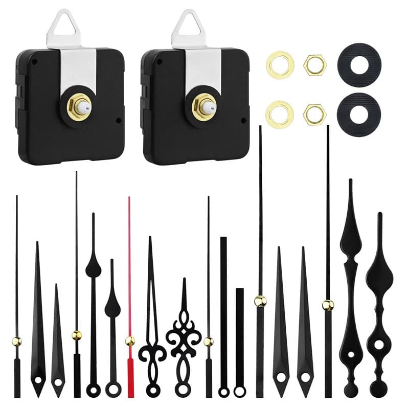 Wantli 2 Pièces Mecanisme Horloge Murale, Quartz Silencieux Mecanisme Mouvements, avec 6 Paires Différentes Horloge Aiguilles, p
