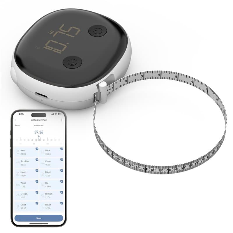 Healthkeep Mètre Ruban Rétractable et Connecté avec Application Bluetooth Rechargeable USB-C pour Mesure du Corps Gain de Muscle