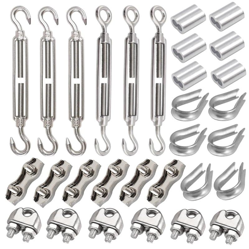 Leaum Lot de 30 tendeurs M5 - Avec tendeur en acier inoxydable M5, serre-câble métallique de 3 mm en acier inoxydable, cosse de