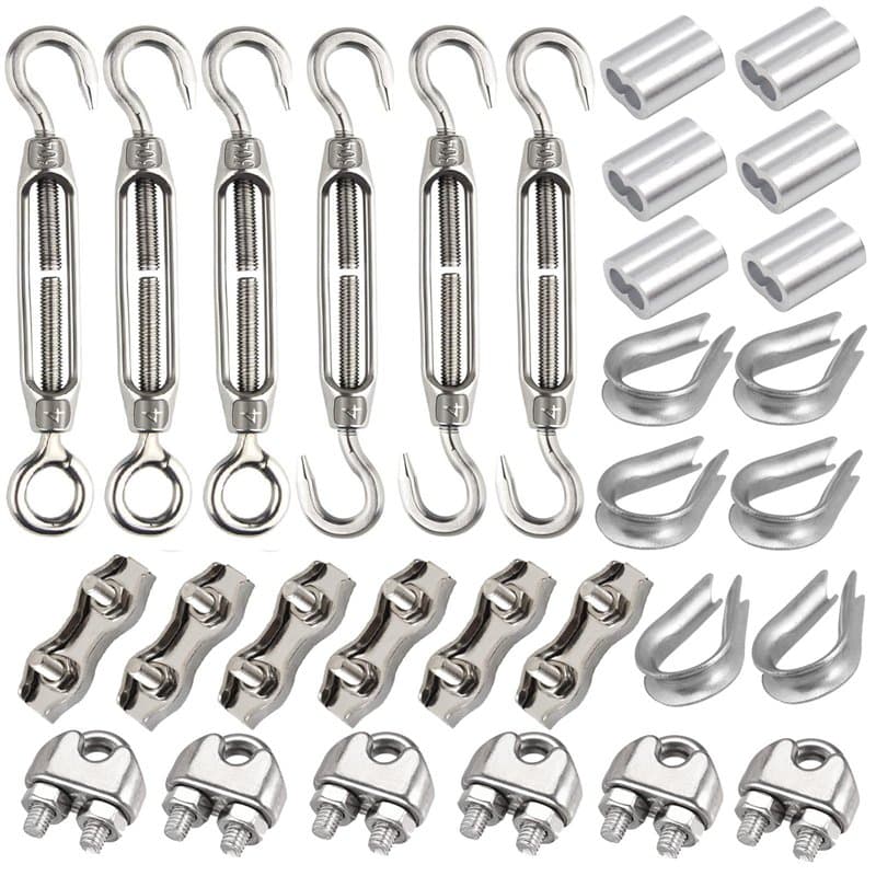 Leaum Lot de 30 tendeurs M4 - Avec tendeur en acier inoxydable M4, serre-câble métallique de 3 mm en acier inoxydable, cosse de