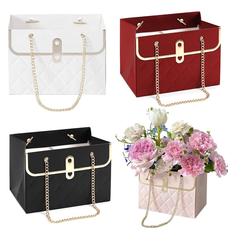Lot de 4 sacs d'emballage floraux portables, boîtes cadeaux florales, sacs pour bouquet de fleurs, convient pour les anniversair