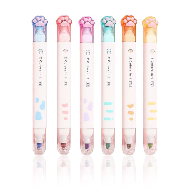 NYGGTYK Lot de 6 surligneurs Kawaii - Fournitures scolaires - Marqueurs à double extrémité - Surligneurs en forme d'animal - Sur