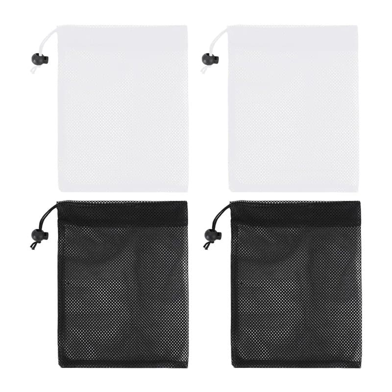 Lot de 4 sacs en maille avec cordon de serrage - Sacs de rangement pour jouets de plage - Sacs de rangement pour vêtements - Sac