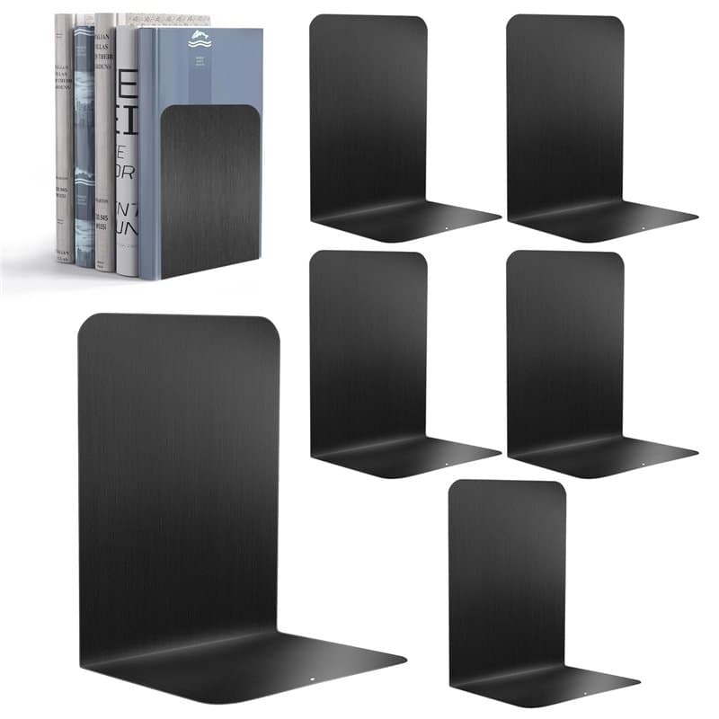 Sprifityy 6 Pièces Serre Livres en Métal,Serre-Livres pour étagères,avec Tapis antidérapant,17 x 13,5 x 10,2 cm,Support de Livre