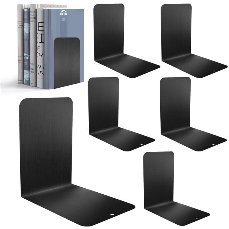 Sprifityy 6 Pièces Serre Livres en Métal,Serre-Livres pour étagères,avec Tapis antidérapant,15 * 15 * 10cm,Support de Livre,pupi