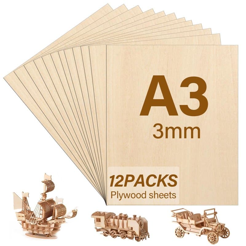 Pavlleen 12 Pièces Contreplaqué,Planche Bois A3,420 * 300mm Plaque de Bois,Plaque Bois Brut,Contreplaqué Tilleul Marine,Pour Pyr