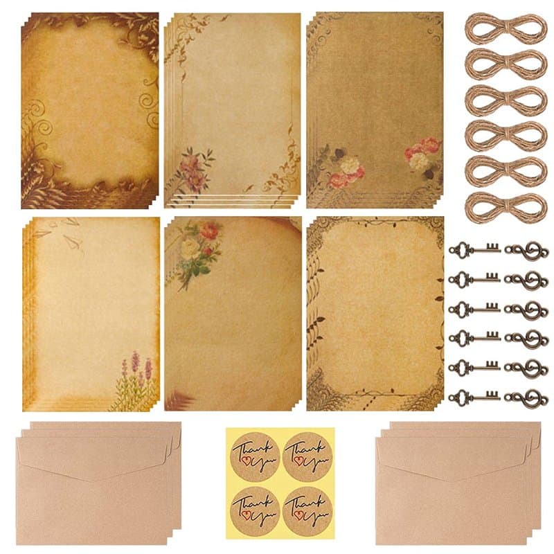 Papier à Lettre,Papiers et Papeterie,24 Pièces Papier Vintage,Papier à Lettres Vintage Papier Kraft Papier à Lettre Vintage et E