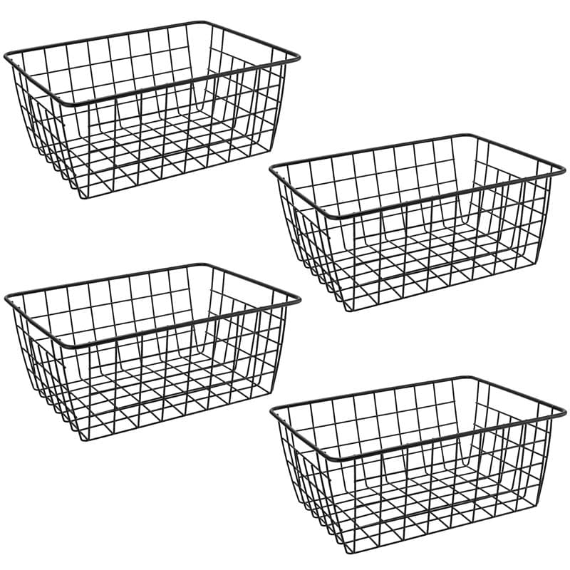 MUKLEI Lot de 4 paniers de rangement en fil métallique noir, paniers de rangement en métal pour salle de bain, réfrigérateur, bu