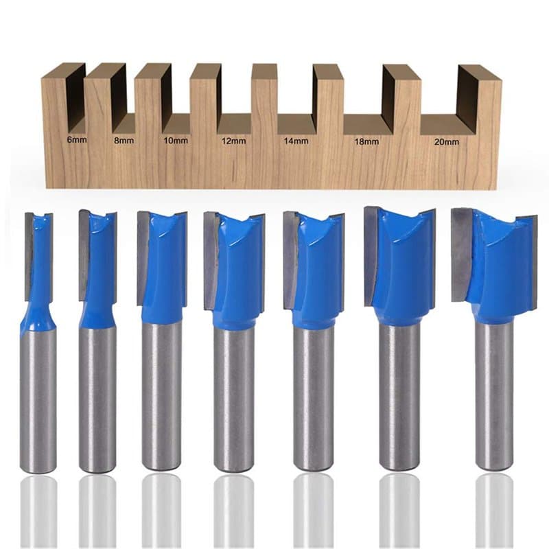 ASNOMY 7Pcs Fraise droite à queue de 8 mm, 6mm 8mm 10mm 12mm 14mm 18mm 20mm de diametre Fraise à Bois Routeur à Coupe Droite Flu