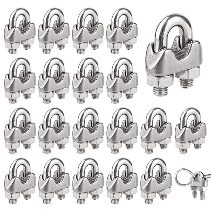 20 Pièces Serre Cable Acier M3 Serre Cable Inox 304 U Boulon Clip de Câble Métalliques pour Câble Métallique en Acier de 3 mm Co