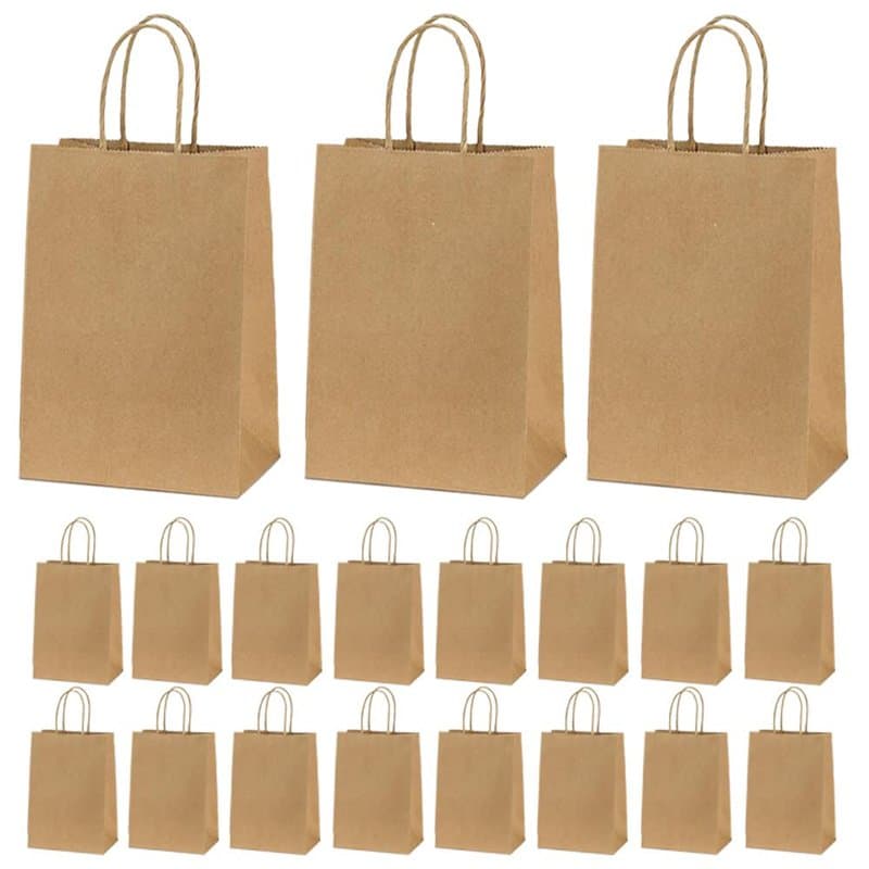 Sac Papier Kraft avec Poignée - 40 Pièces, 21 x 15 x 8cm, Pochette Cadeau, Petit Sac Brun, Emballage