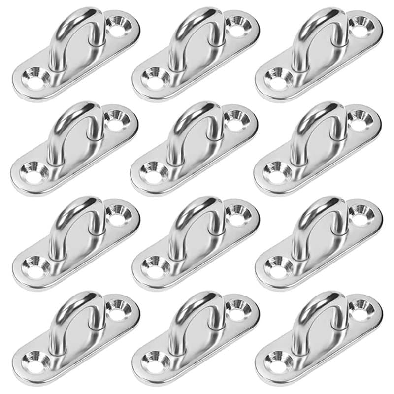 SAIJIAN 12 Pièces Platine Oeil INOX M5 Platine Ancrage INOX 304 Crochet Oeillet Plaque à œillet Rectangulaire Crochets de Plafon