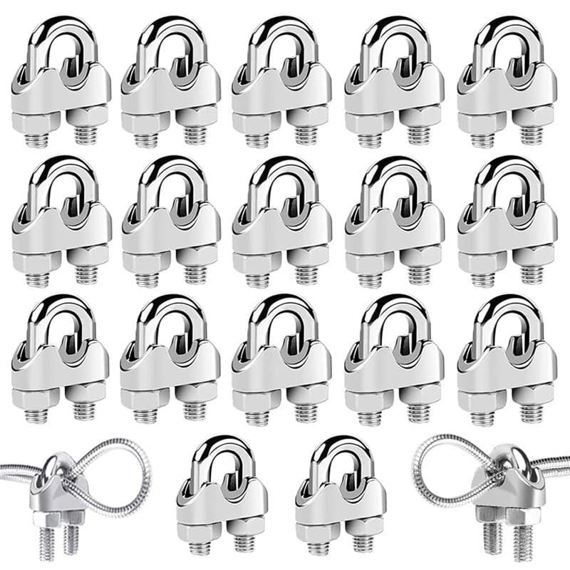 18 Pièces Serre Cable Acier,Serre Cable Inox 304 U Boulon Clip de Câble Métalliques,Pour Câble Métallique en Acier de M3 mm/M4 m