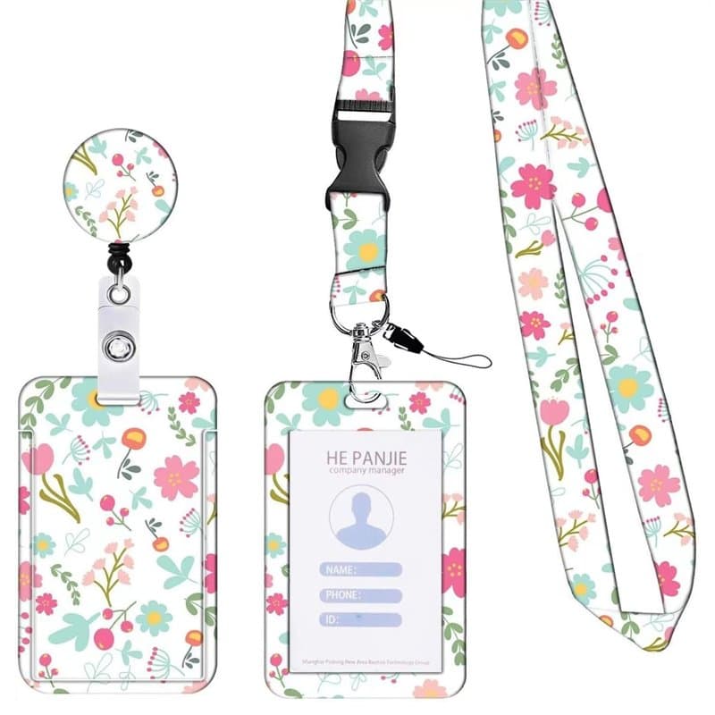 Porte Badge Cordon Tour de Cou avec Porte-cartes, Porte Badges la Carte d'identité avec Lanière Rétractable et Porte-clés pour É