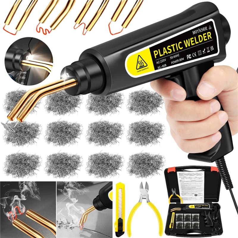 MOYKSRR 80W Soudage Plastique Machine, Kit Reparation Souder Plastique avec 800Pcs 6 Types Agrafes, Soudeuse Plastique Machine a